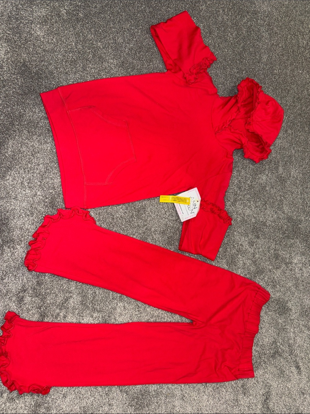 Ann Loren Girls Red Ruffle Top & Pants Matching Set